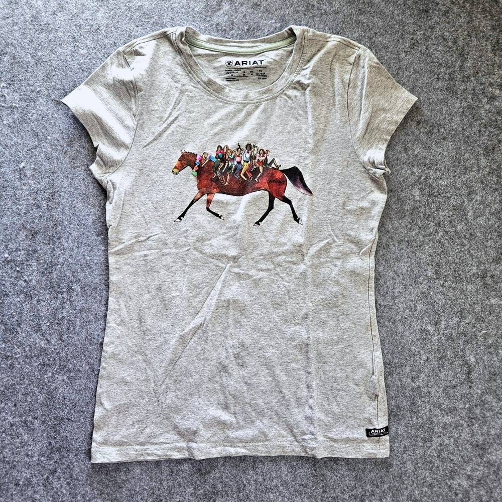 Ariat Womens Heather Gray Horse Graphic Tee 3D Bead Accents Size M Slim Fit